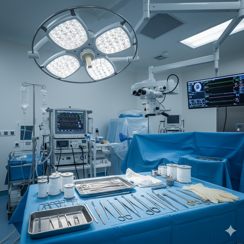 Sterilized dental surgery instruments prepared for oral procedure