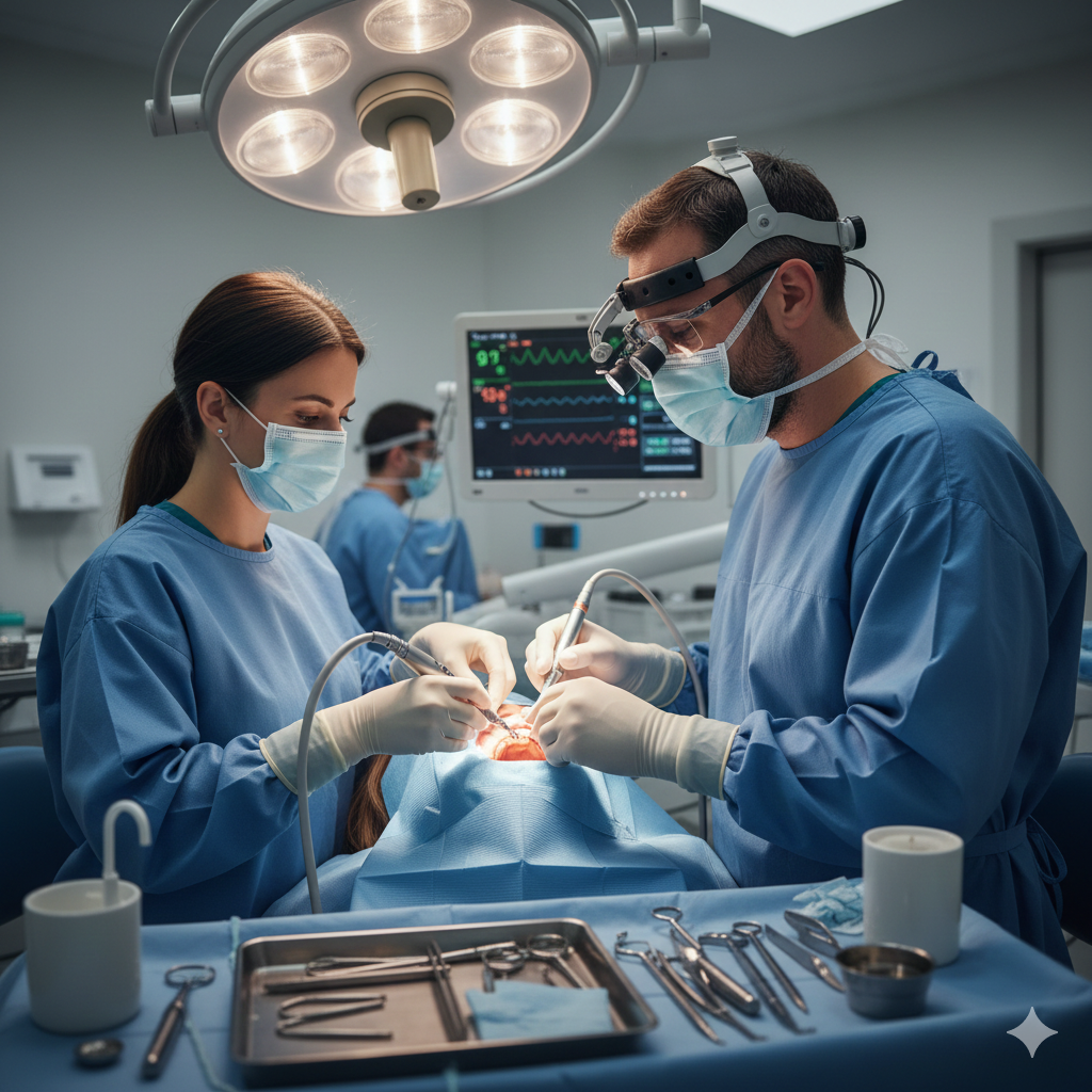 Oral surgery procedure for wisdom tooth removal at dental clinic