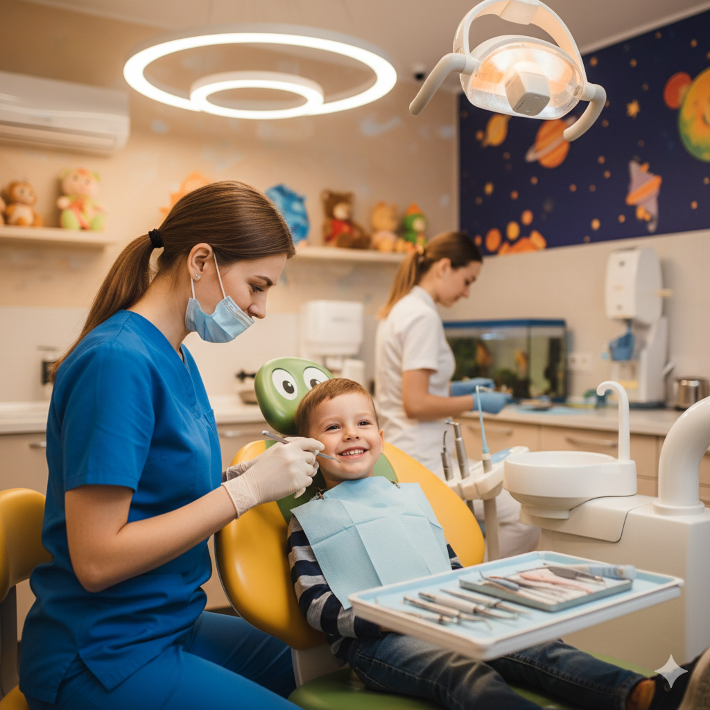 Pediatric dentist providing gentle dental care for children